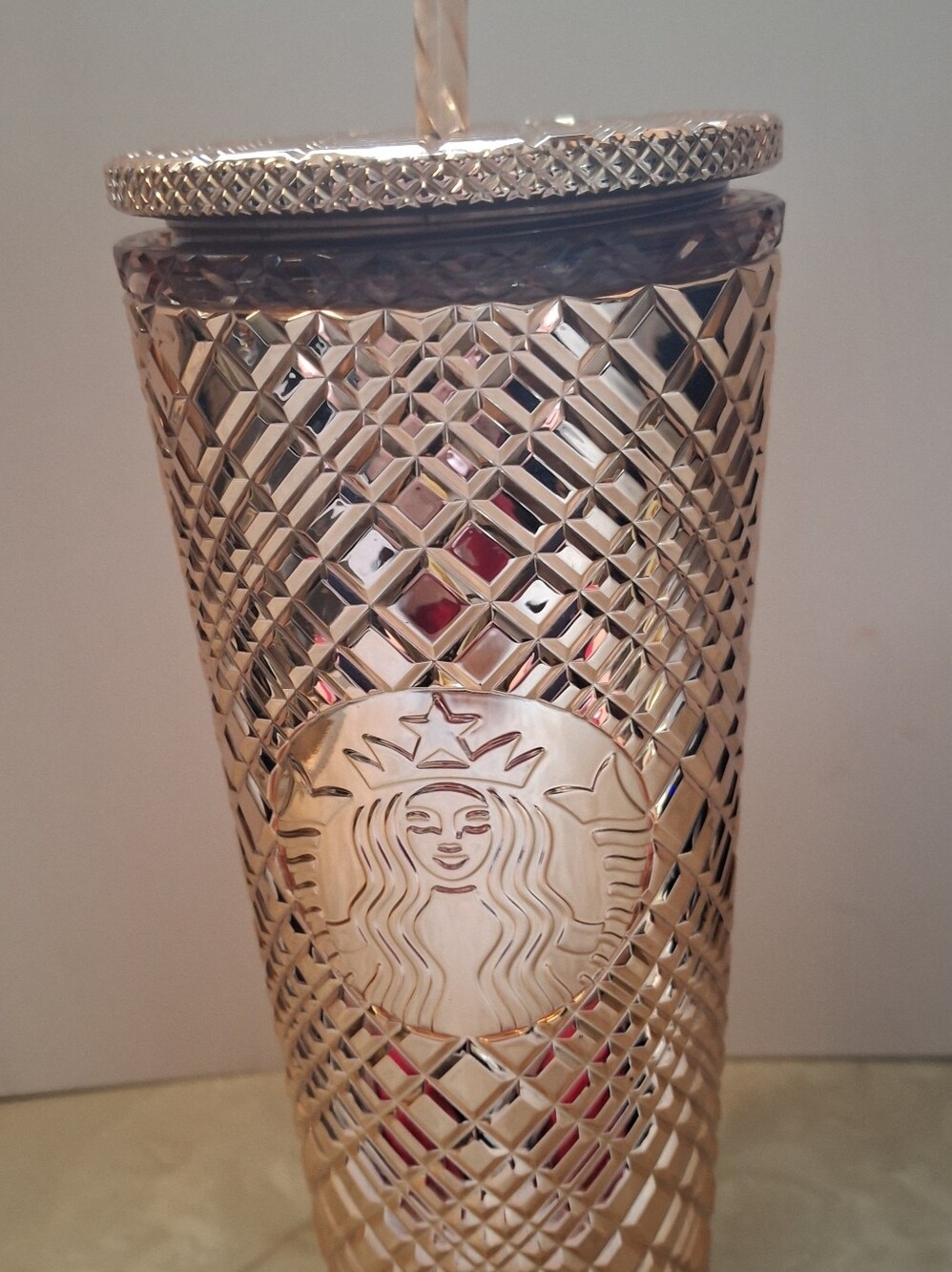 Starbucks Rose Gold Geometric Studded Tumbler with Straw